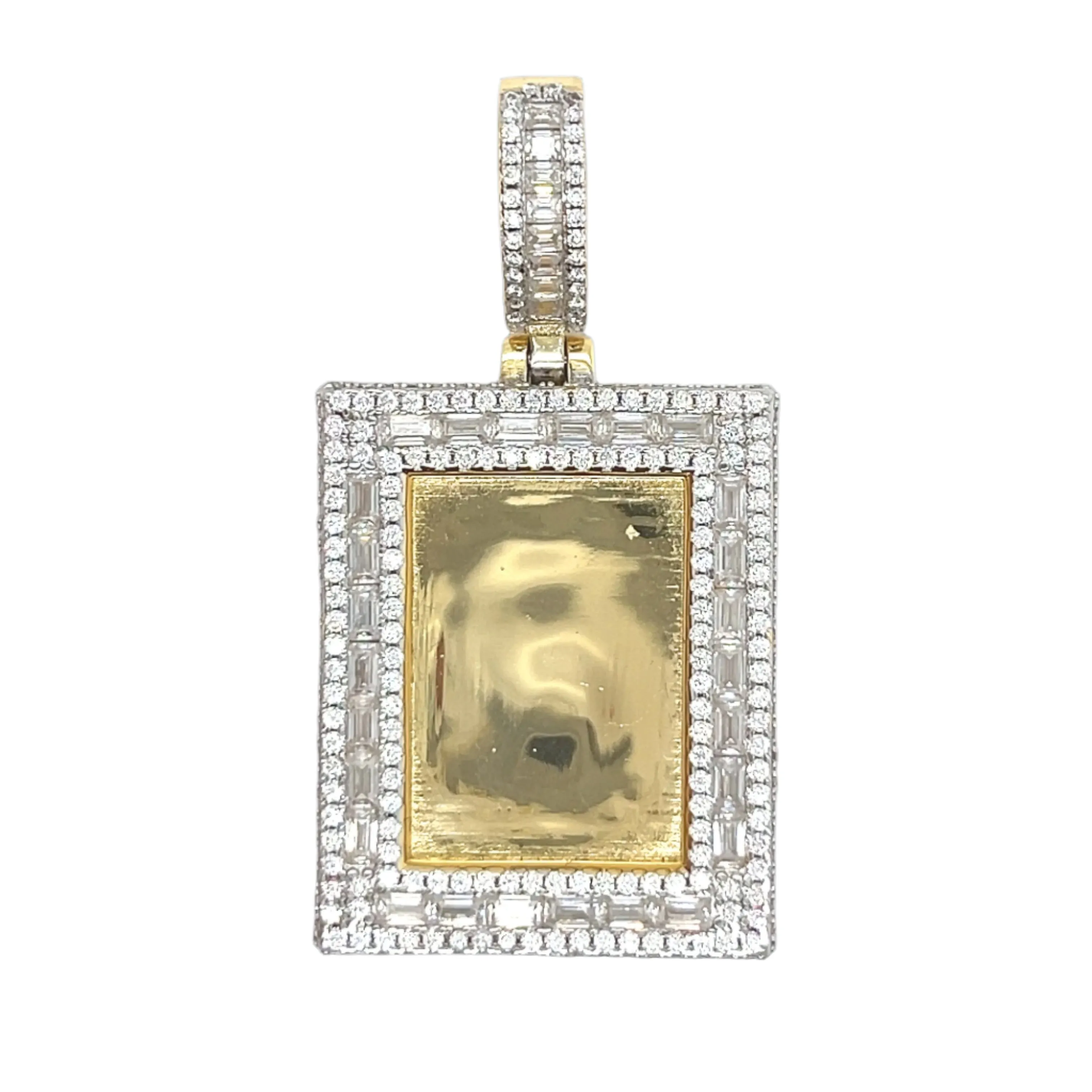 Rectangle Picture Charm Lab-Created Moissanite Sterling Silver Pendant - M414299