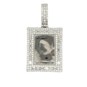 Rectangle Picture Charm Lab-Created Moissanite Sterling Silver Pendant - M414299