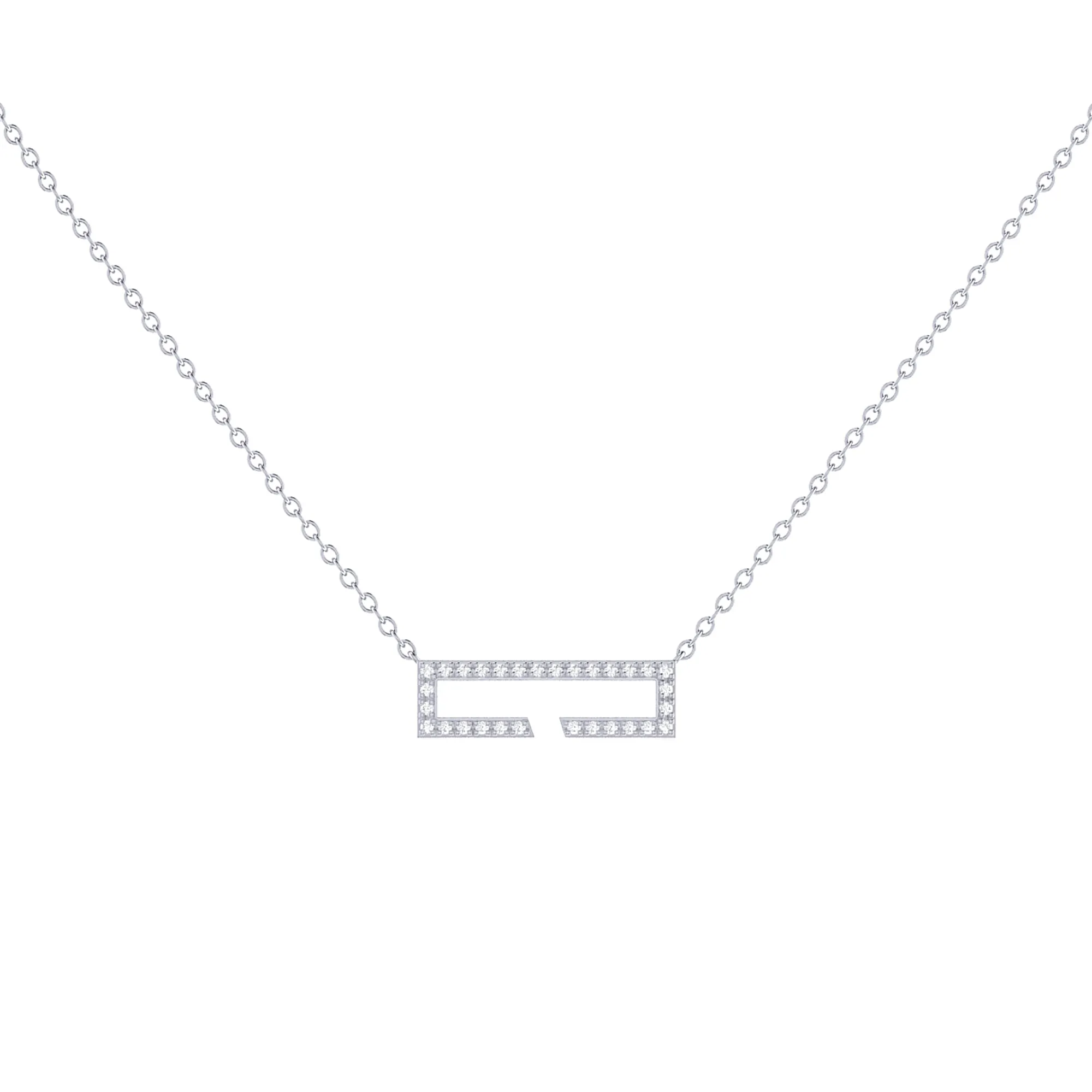Rectangle Silver & Diamond Necklace
