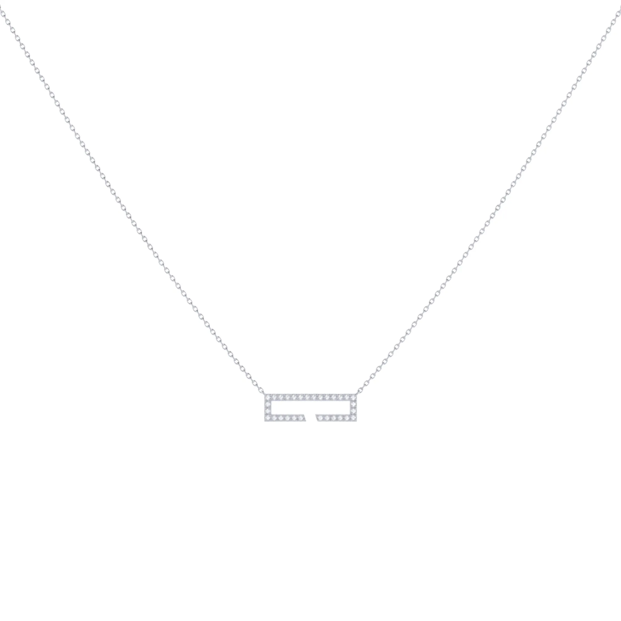 Rectangle Silver & Diamond Necklace