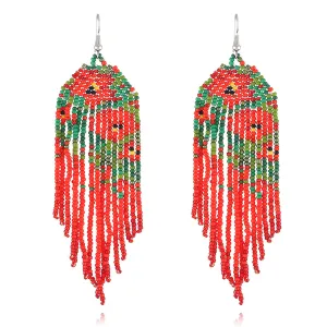 Red Acrylic & Howlite Poppy Tassel Drop Earrings