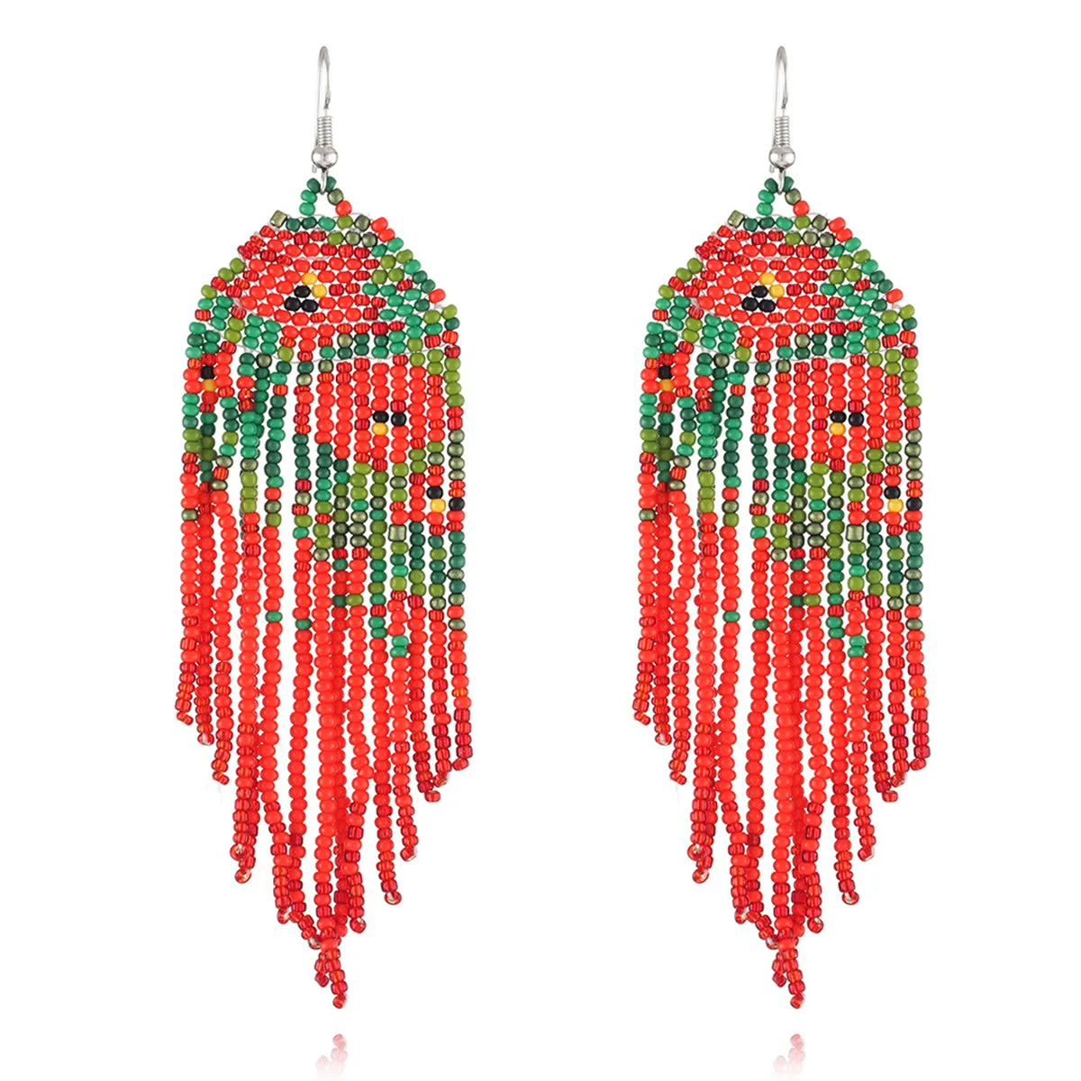Red Acrylic & Howlite Poppy Tassel Drop Earrings