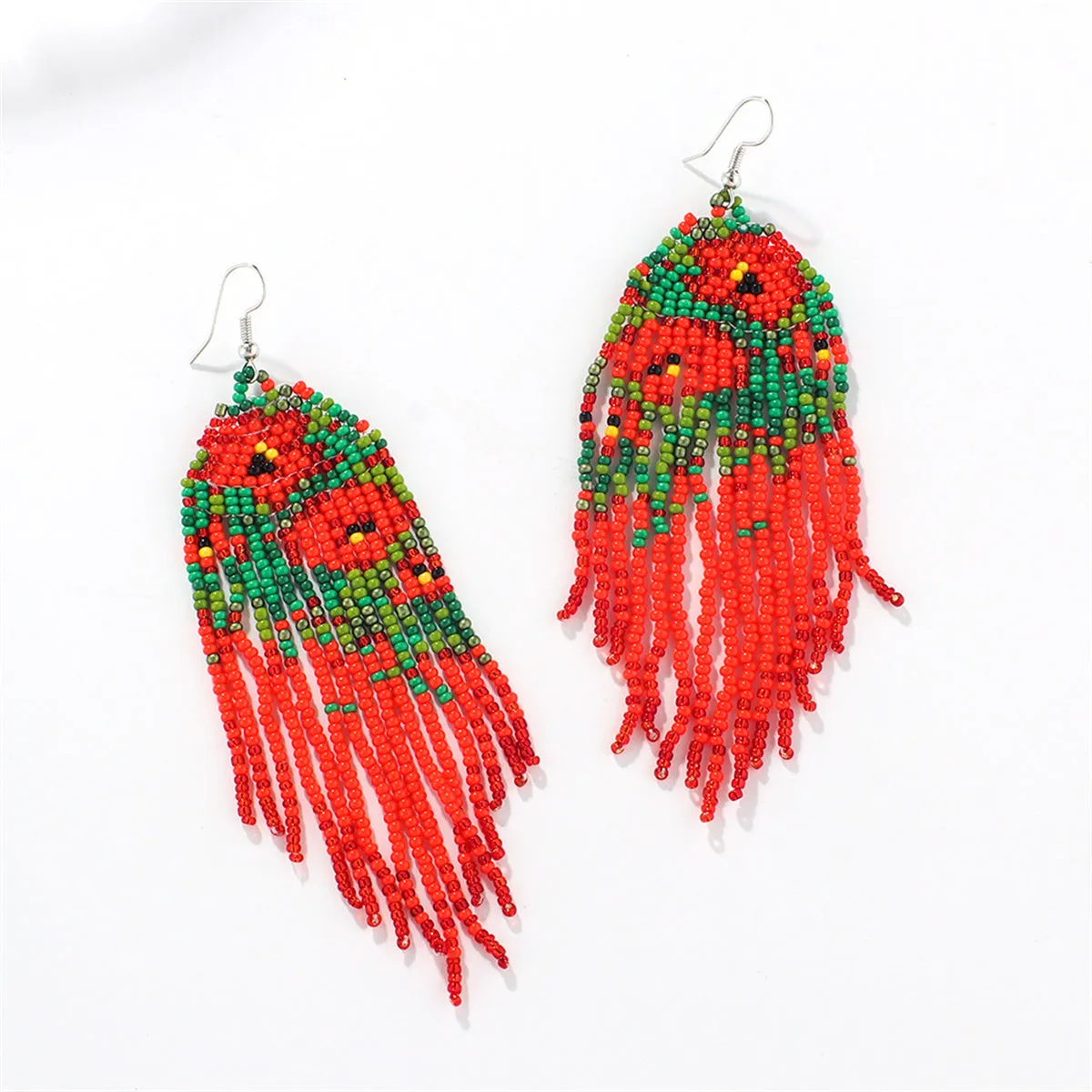 Red Acrylic & Howlite Poppy Tassel Drop Earrings