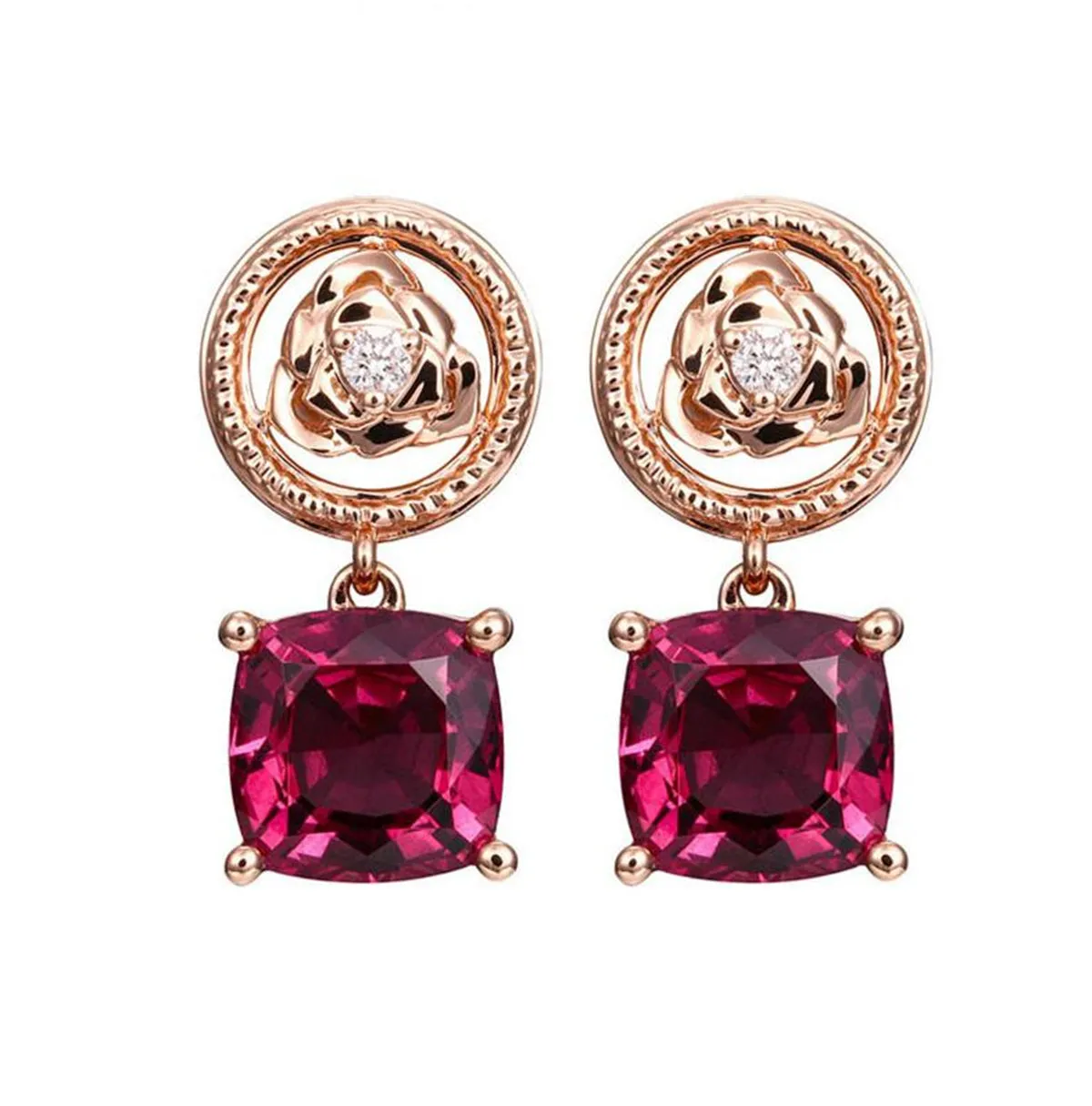 Red Crystal & Cubic Zirconia Rose Drop Earrings