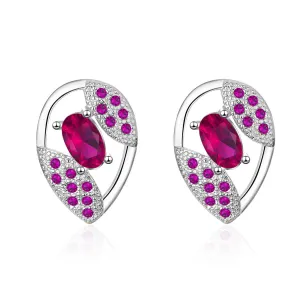 Red Crystal & Cubic Zirconia Silver-Plated Pavé Stud Earrings