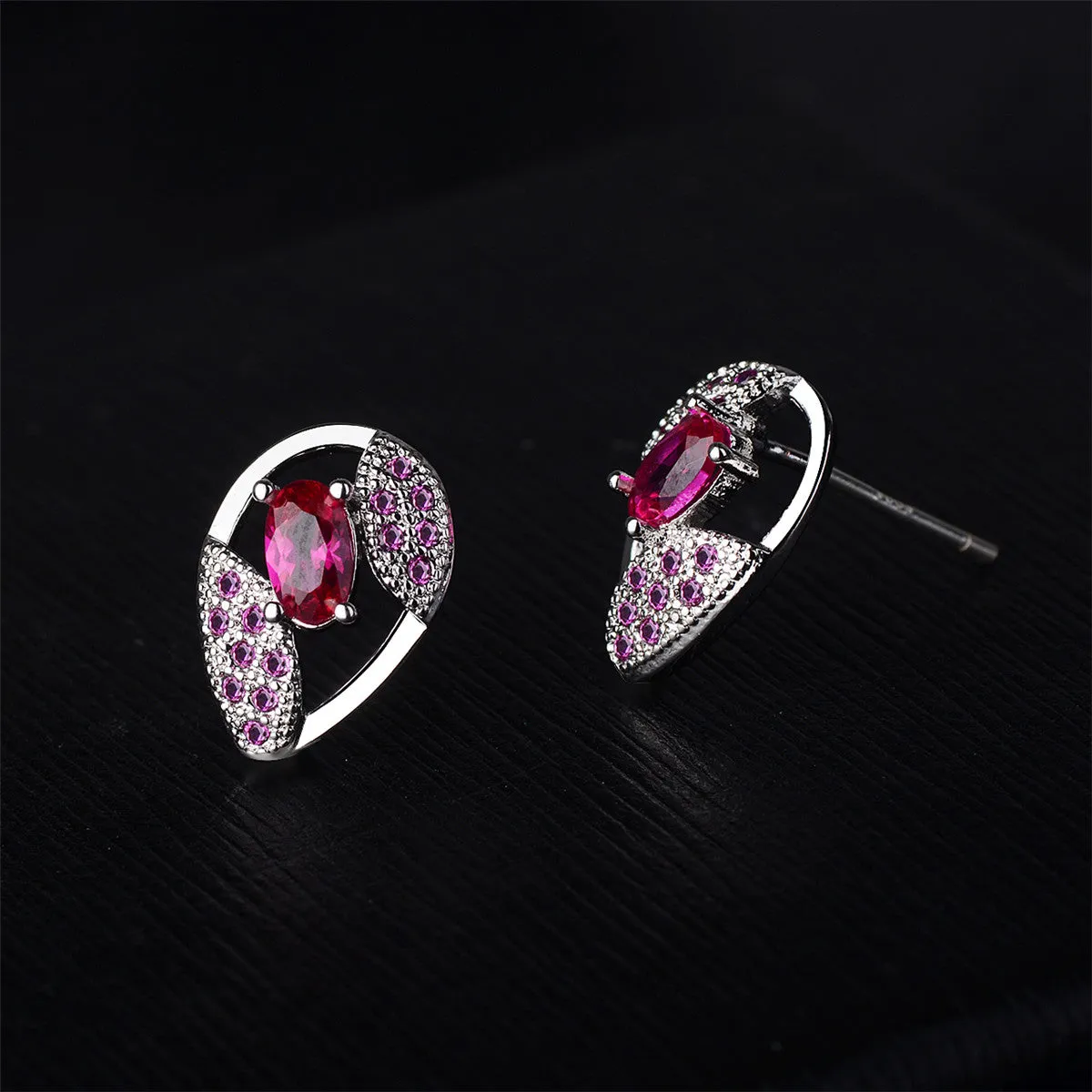 Red Crystal & Cubic Zirconia Silver-Plated Pavé Stud Earrings