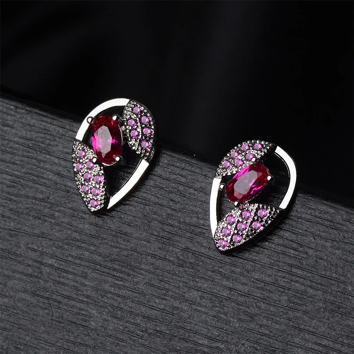 Red Crystal & Cubic Zirconia Silver-Plated Pavé Stud Earrings