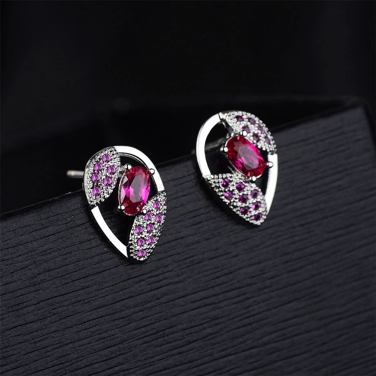 Red Crystal & Cubic Zirconia Silver-Plated Pavé Stud Earrings