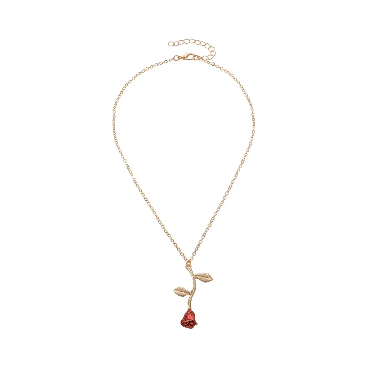Red Enamel & 18K Gold-Plated Rose Pendant Necklace