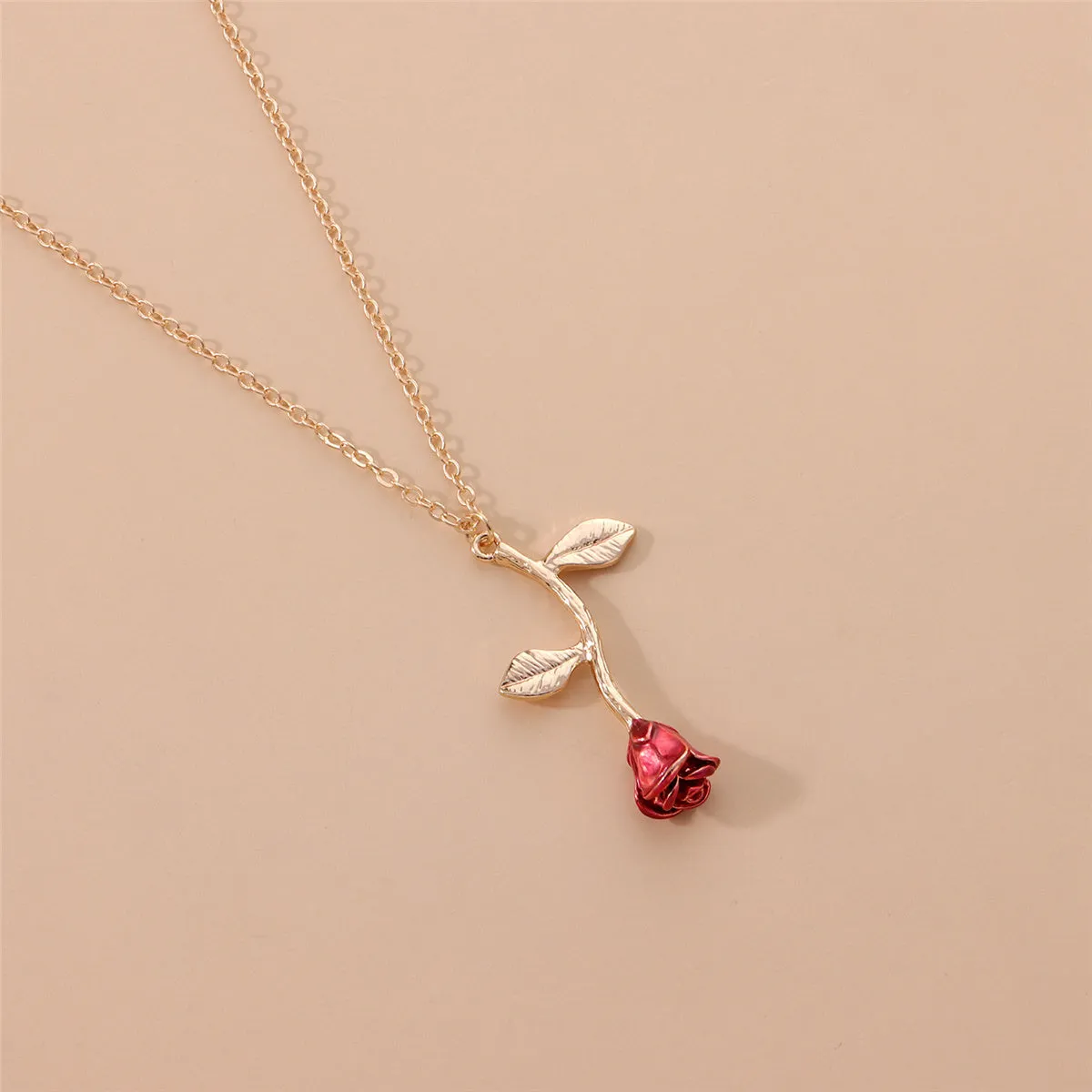 Red Enamel & 18K Gold-Plated Rose Pendant Necklace