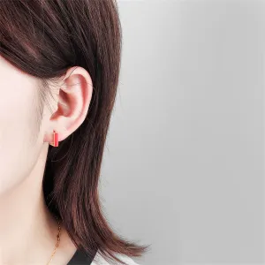 Red Enamel & 18K Gold-Plated Square Huggie Earrings