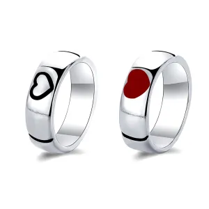 Red Enamel & Silver-Plated Heart Band Set