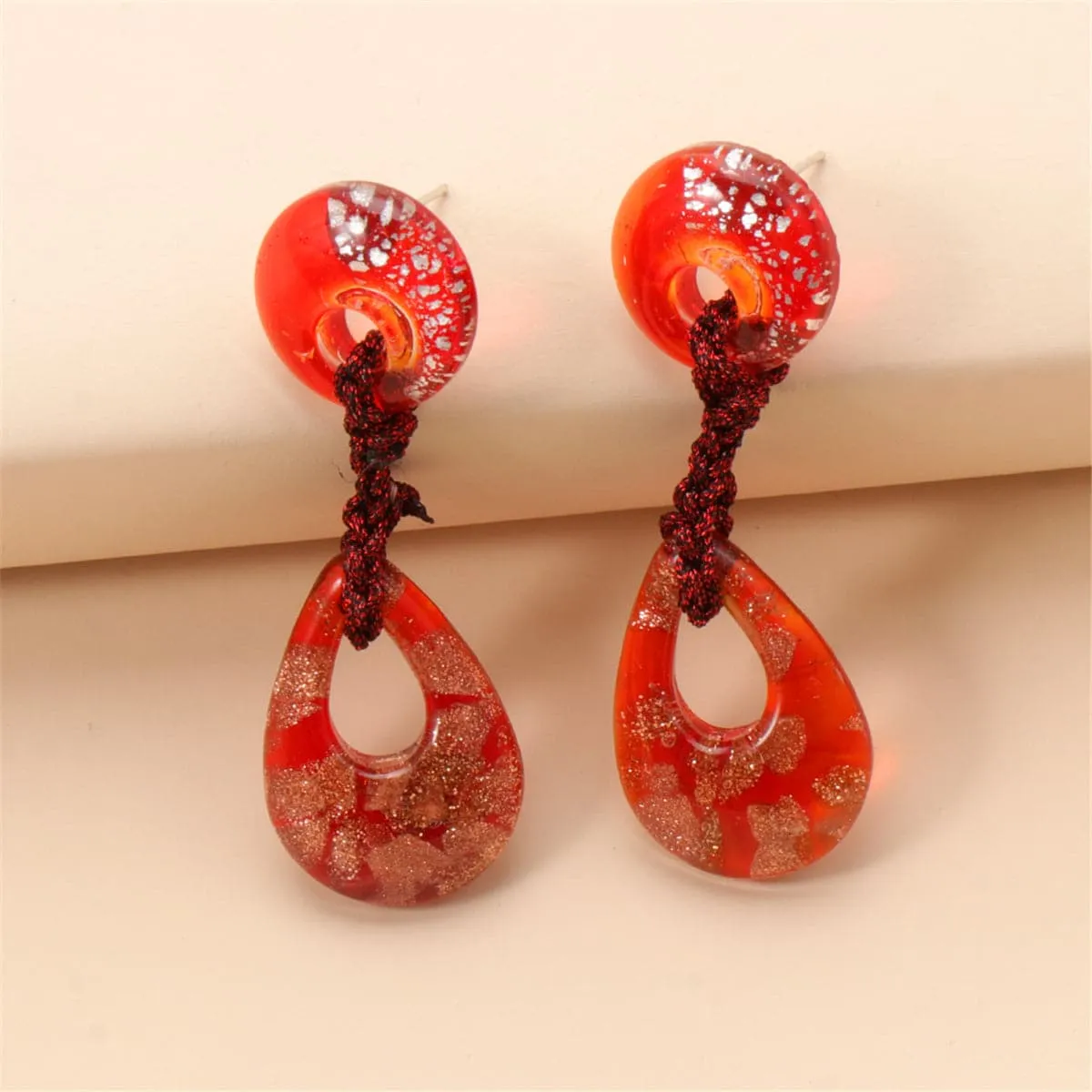 Red Geometric Teardrop Earrings