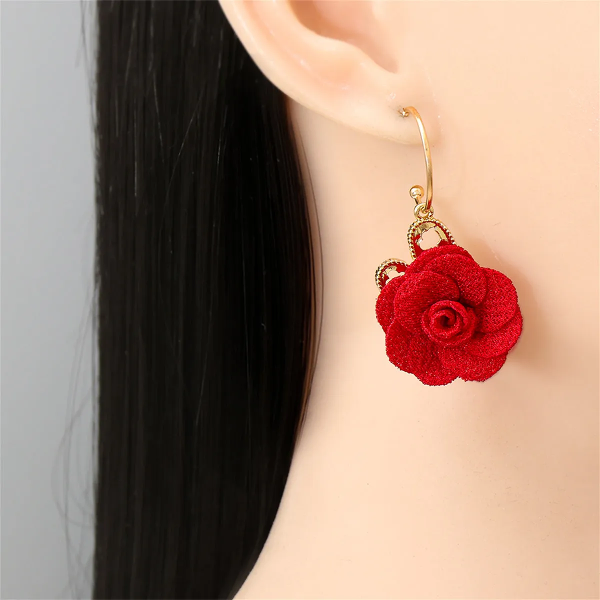 Red Lace & 18K Gold-Plated Heart Flower Drop Earrings