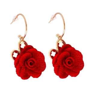 Red Lace & 18K Gold-Plated Heart Flower Drop Earrings