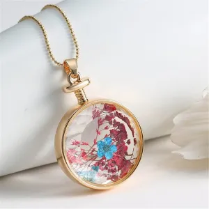 Red Peach Blossom & 18K Gold-Plated Round Pendant Necklace