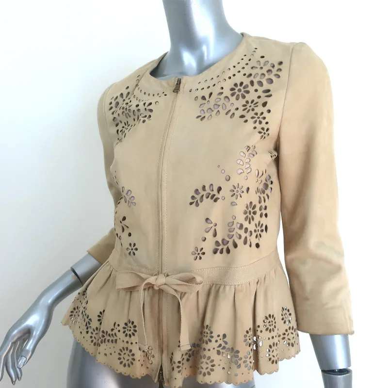 RED Valentino Laser Cut Suede Jacket Beige Size 42