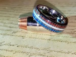 Red,white and blue in wood