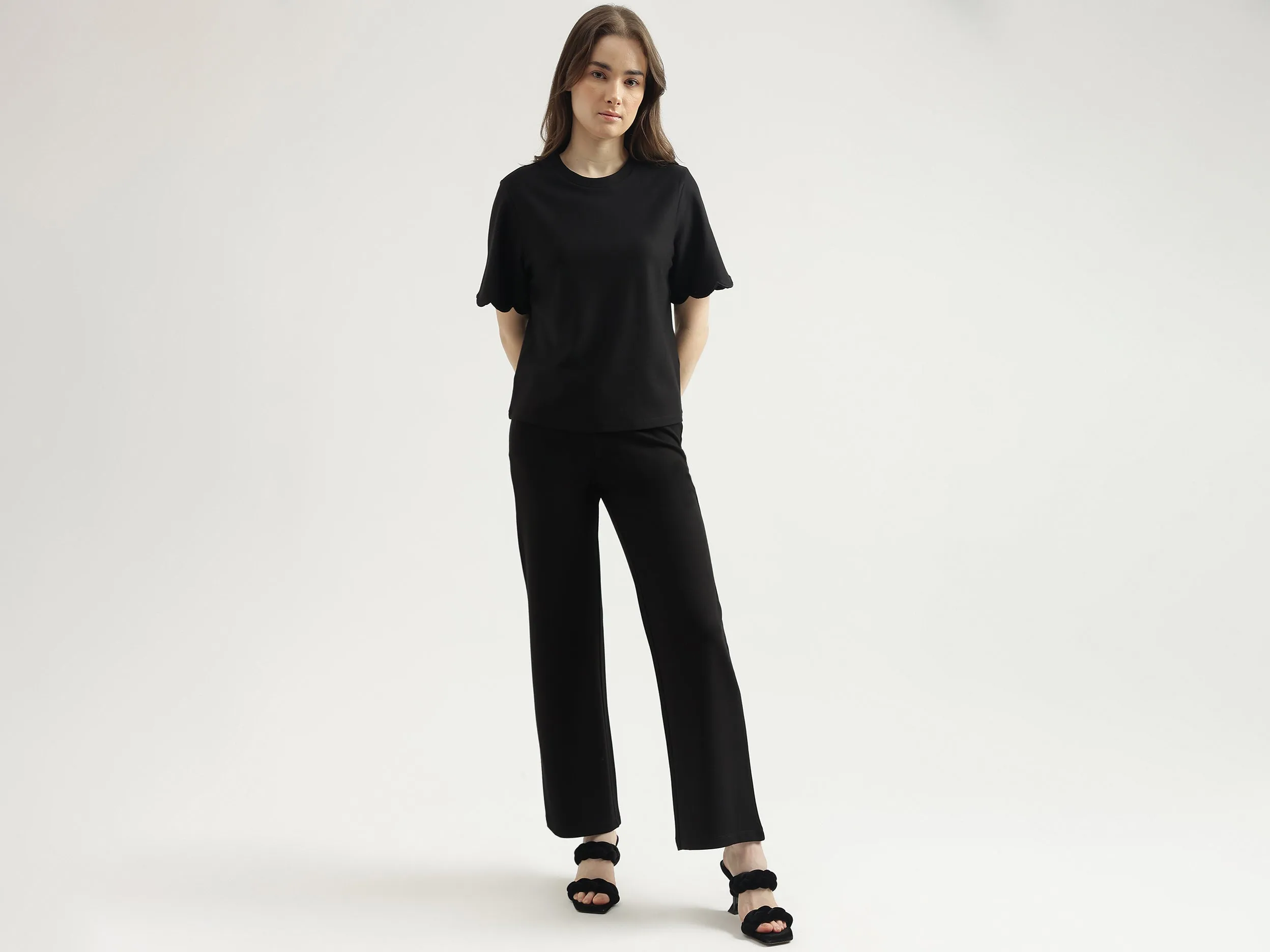 Regular Fit Round Neck Solid Women's Top