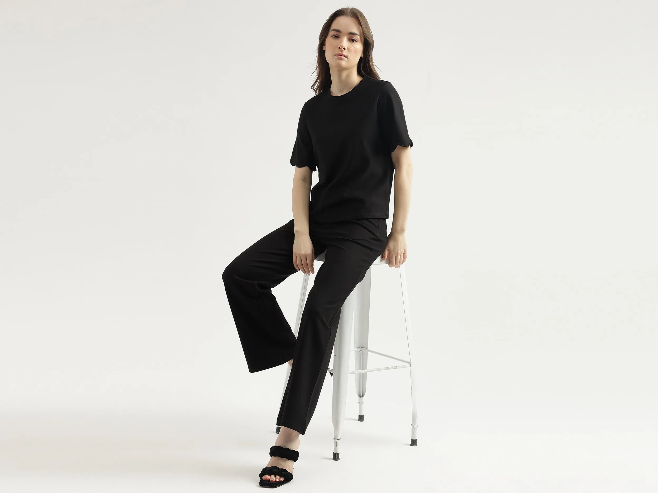 Regular Fit Round Neck Solid Women's Top
