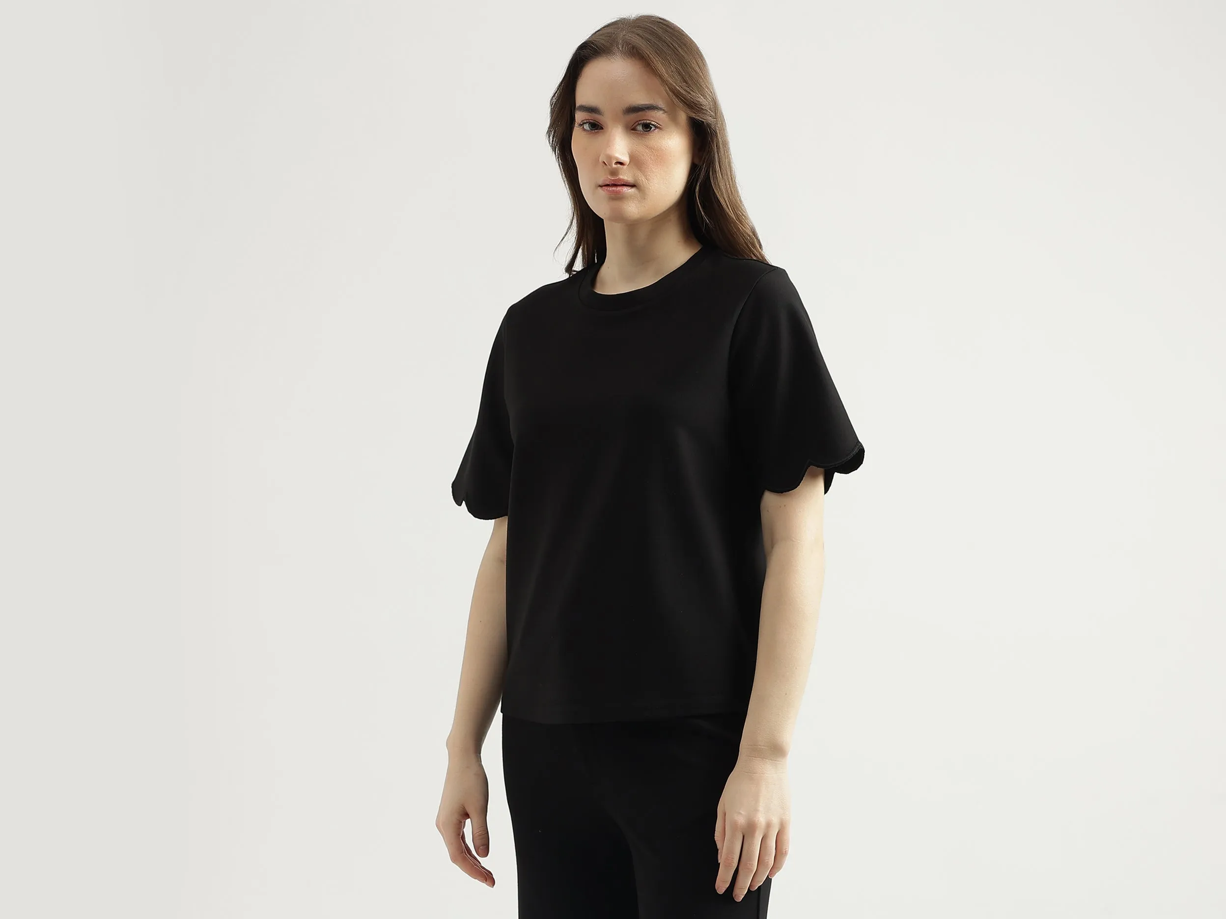 Regular Fit Round Neck Solid Women's Top