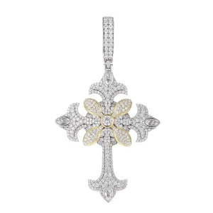 Religious Lab-Created Moissanite Flared Cross Pendant Charm - M400139