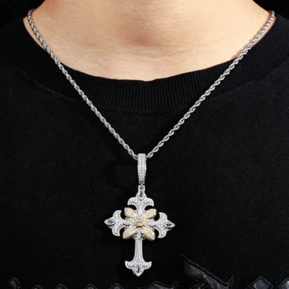Religious Lab-Created Moissanite Flared Cross Pendant Charm - M400139
