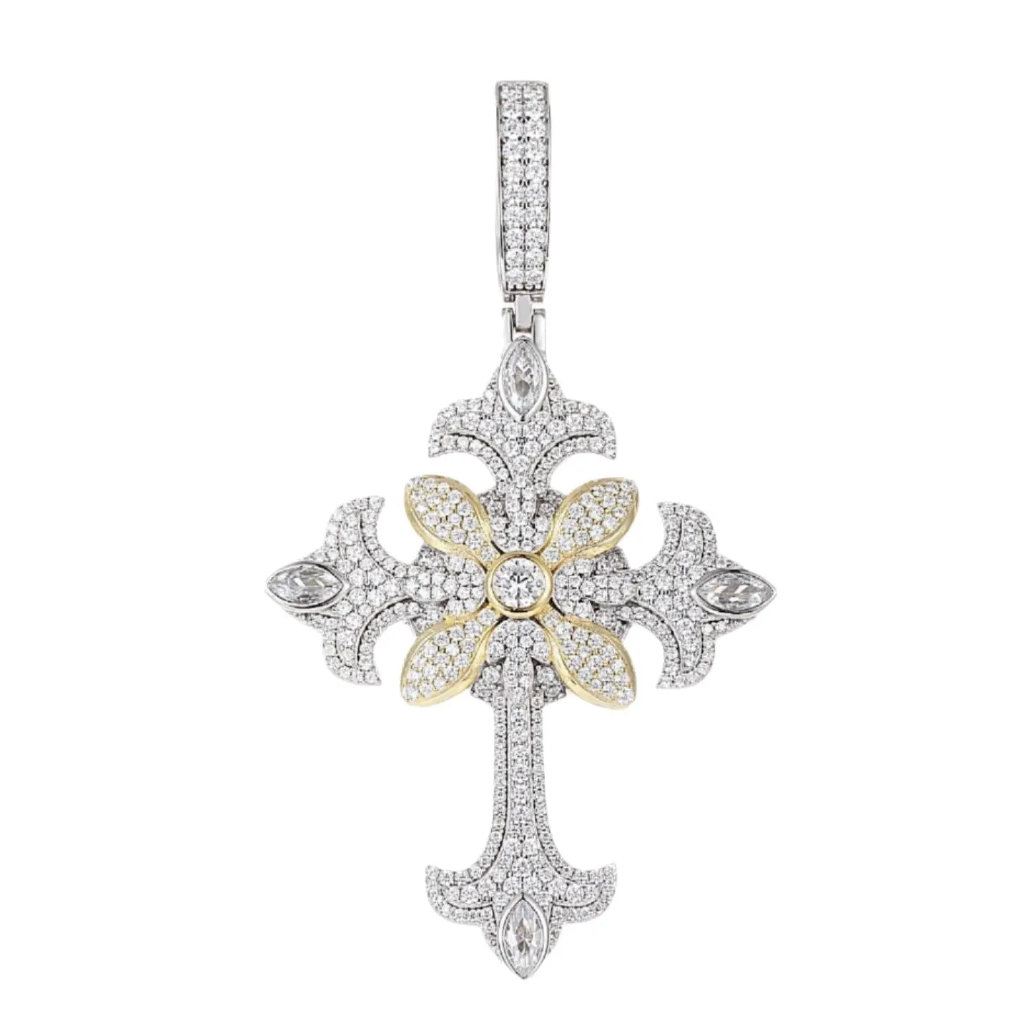 Religious Lab-Created Moissanite Flared Cross Pendant Charm - M400139