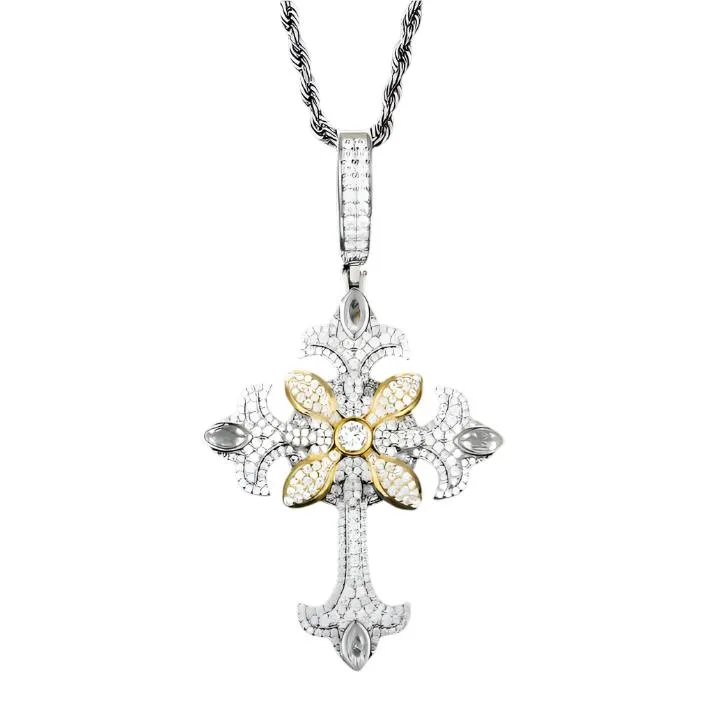 Religious Lab-Created Moissanite Flared Cross Pendant Charm - M400139