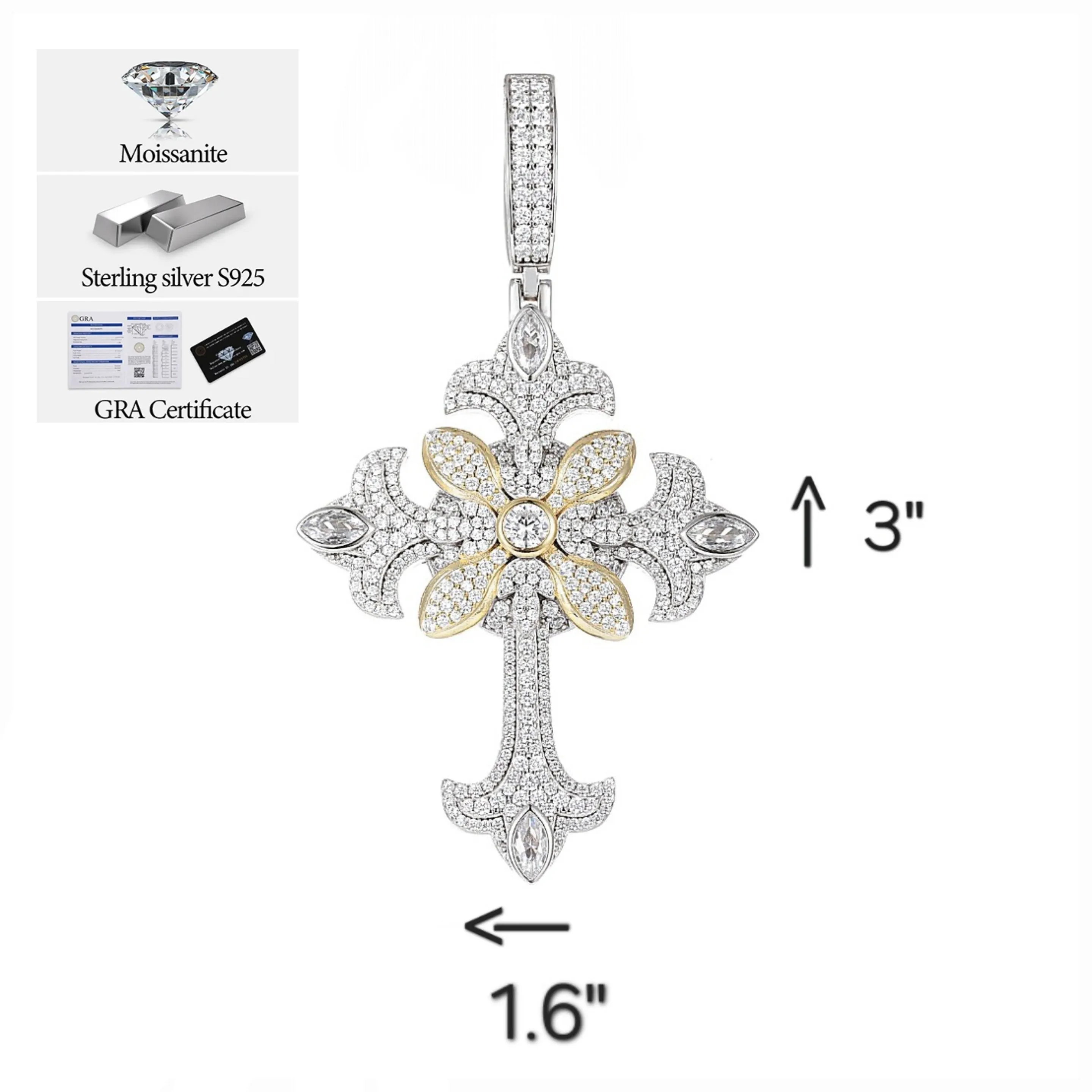 Religious Lab-Created Moissanite Flared Cross Pendant Charm - M400139