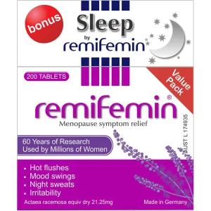 Remifemin Menopause Symptom Relief 200 Tablets   BONUS 30 Sleep Tablets