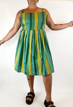 Revival green, blue and mustard striped dress size 16