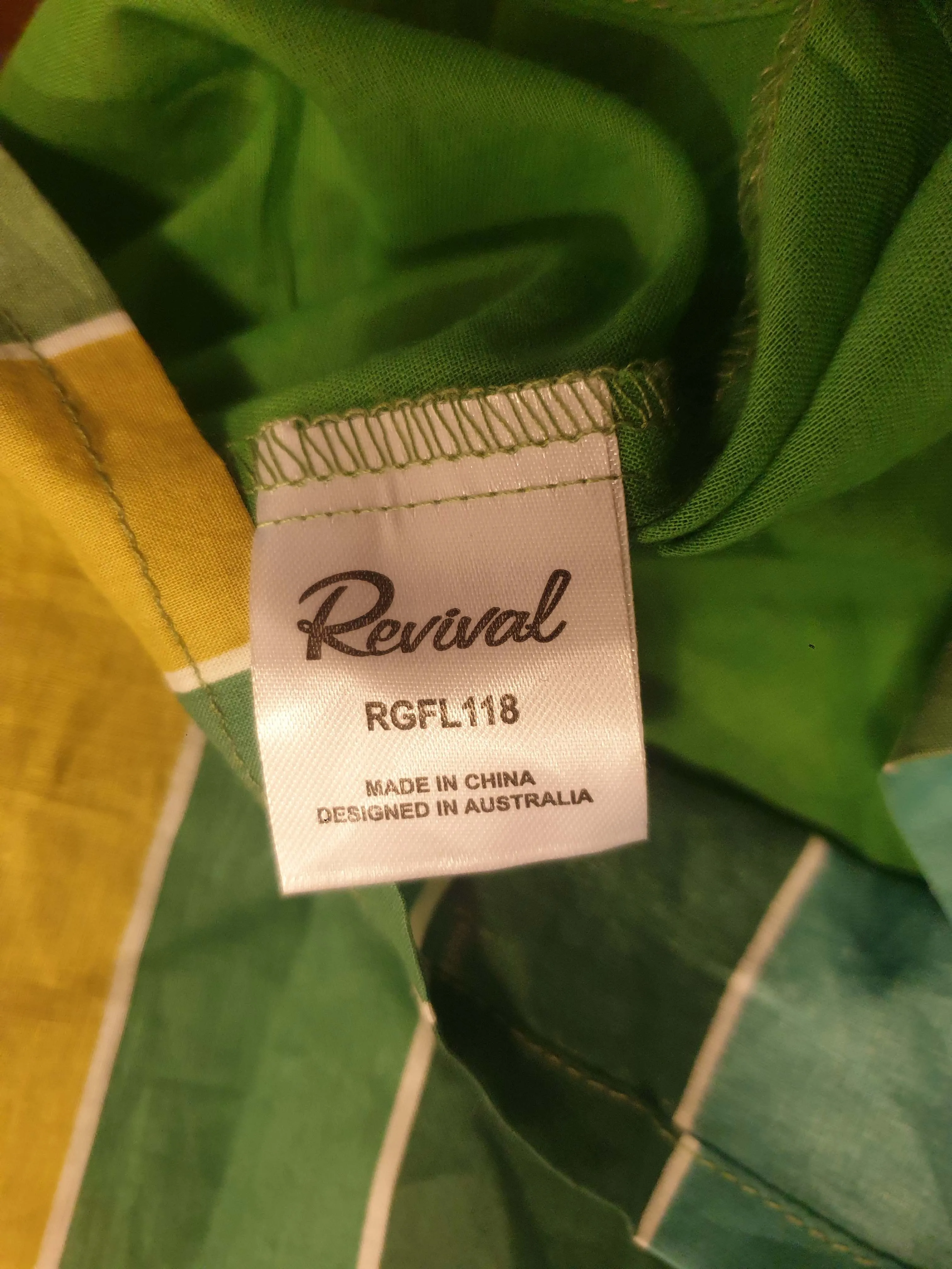 Revival green, blue and mustard striped dress size 16
