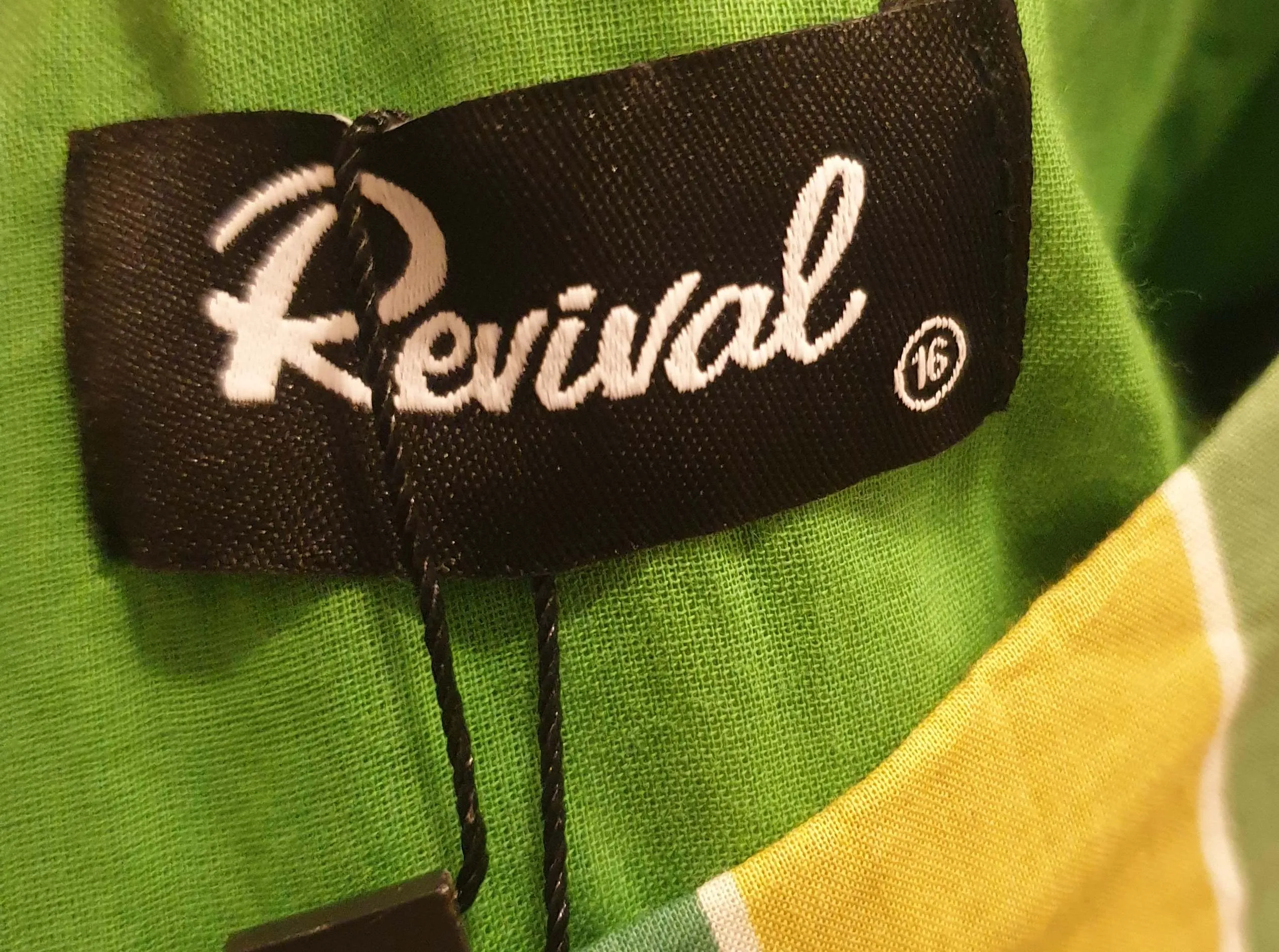 Revival green, blue and mustard striped dress size 16