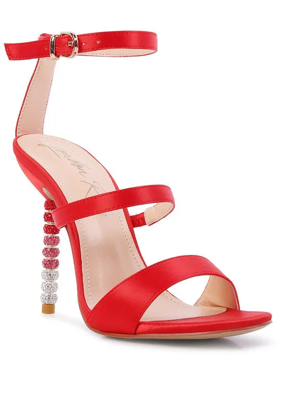 RHINESTONE SATIN SANDALS