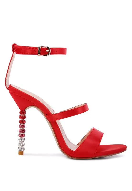 RHINESTONE SATIN SANDALS