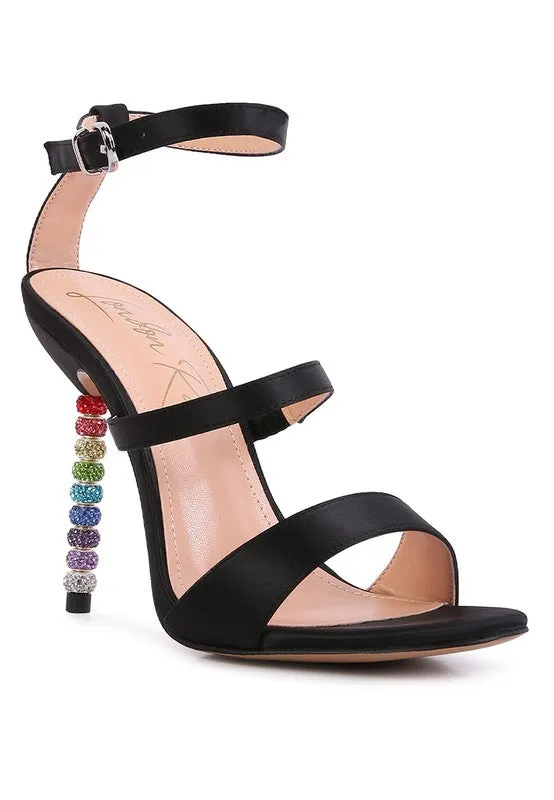 RHINESTONE SATIN SANDALS