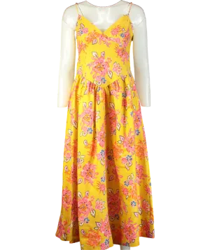 Rhode Resort Yellow floral Sophie Linen Midi Dress UK 8