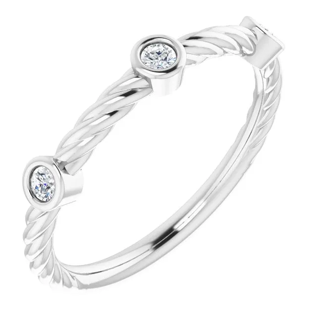 Rope Pattern Wedding Band Round Diamond Anniversary Ring