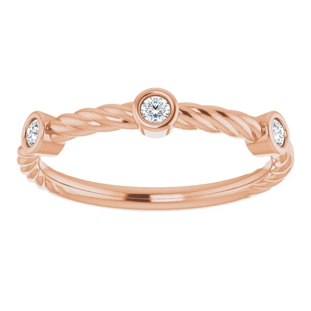 Rope Pattern Wedding Band Round Diamond Anniversary Ring