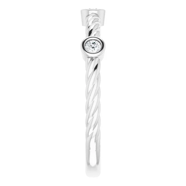 Rope Pattern Wedding Band Round Diamond Anniversary Ring