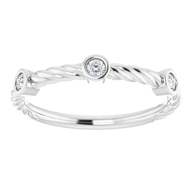 Rope Pattern Wedding Band Round Diamond Anniversary Ring