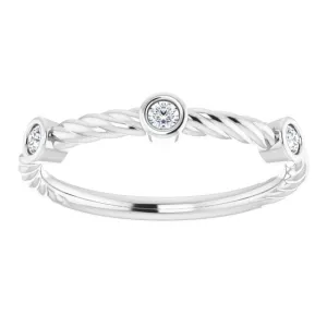 Rope Pattern Wedding Band Round Diamond Anniversary Ring