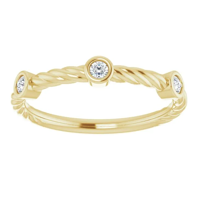 Rope Pattern Wedding Band Round Diamond Anniversary Ring