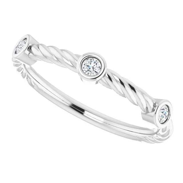 Rope Pattern Wedding Band Round Diamond Anniversary Ring