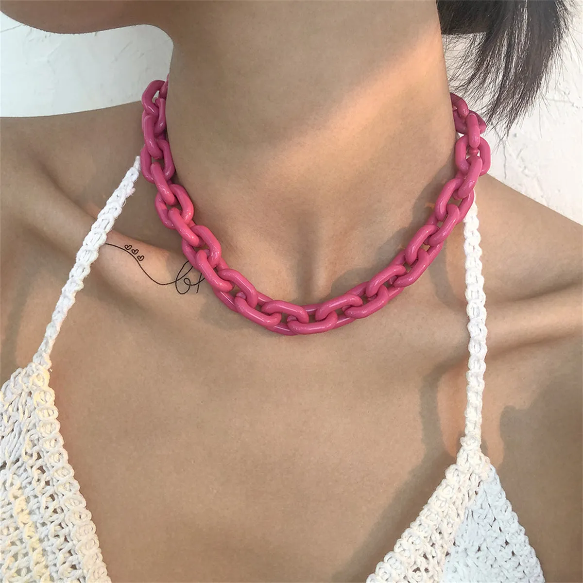 Rose Acrylic & Silver-Plated Cable Chain Necklace