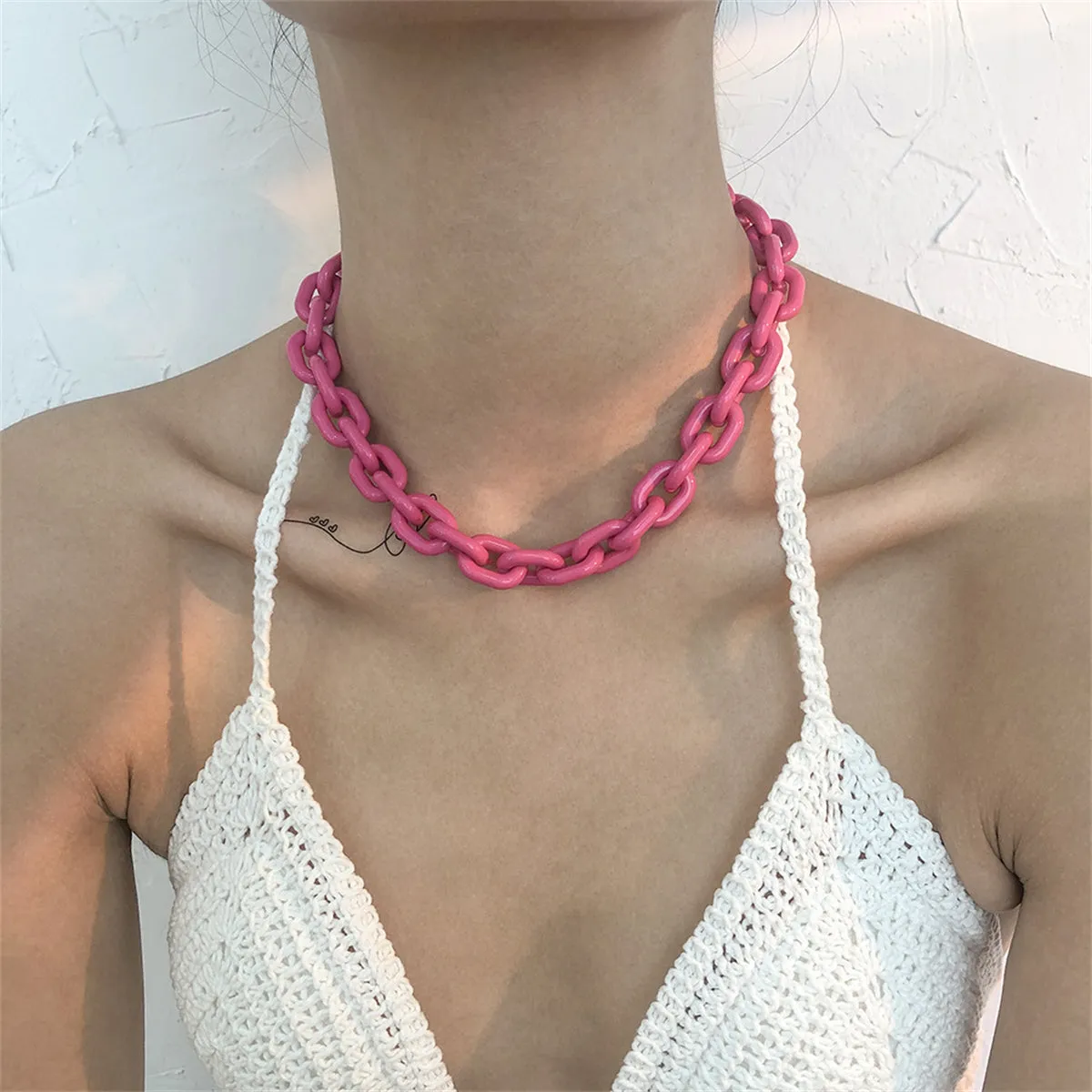 Rose Acrylic & Silver-Plated Cable Chain Necklace