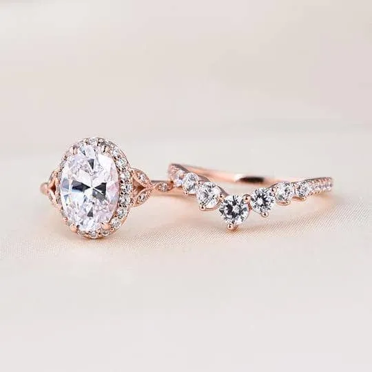 Rose Gold 2.0ct Oval Cut Women's Wedding Set