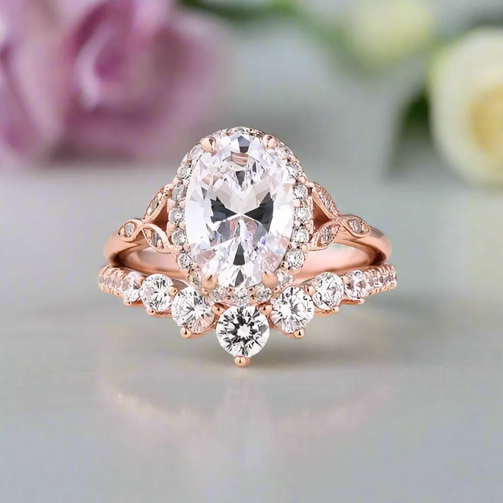 Rose Gold 2.0ct Oval Cut Women's Wedding Set