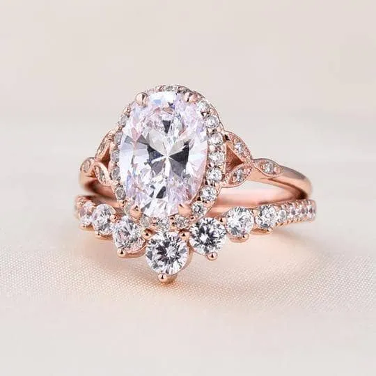 Rose Gold 2.0ct Oval Cut Women's Wedding Set